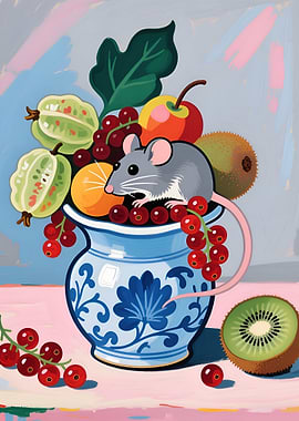 Mouse in Fruit Still Life