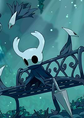 Hollow Knight on a bench