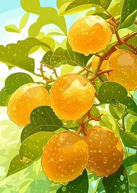 Fresh Oranges on the Branch