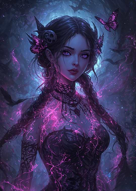 Fantasy Woman with Butterflies and Magic