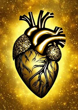 Golden Heart with Sparkling Background