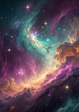 Colorful Nebula with Stars and Clouds
