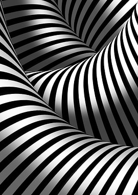 Abstract Black and White Striped Curves