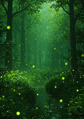 Enchanted Forest with Fireflies