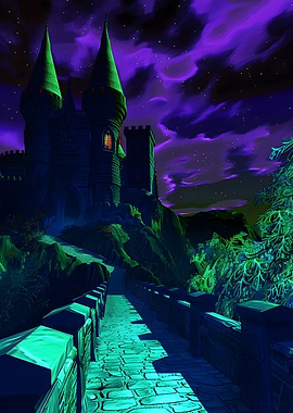 Green Fantasy Castle at Night