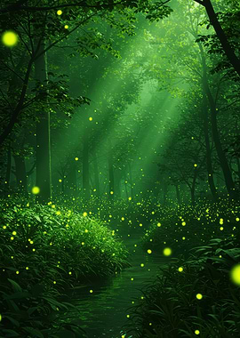 Enchanted Forest with Fireflies
