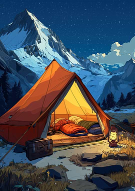 Camping Tent Under Starry Mountain Sky