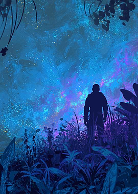 Astronaut in a blue jungle