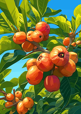 Loquat Tree with Ripe Fruits