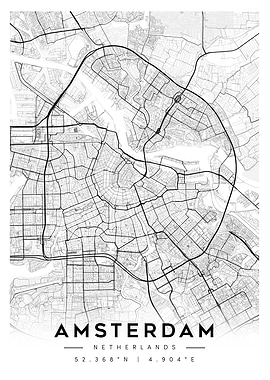Amsterdam City Map Art Minimalist