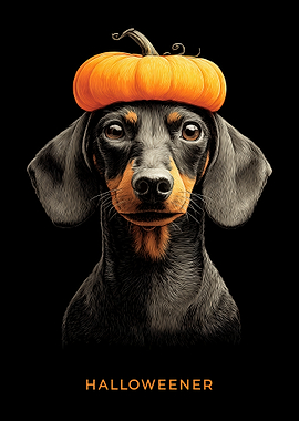 Halloween Dachshund with Pumpkin Hat