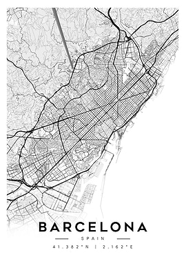 Barcelona, Spain City Map Minimalist
