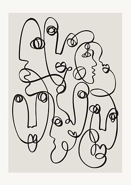 Abstract Faces Line Art