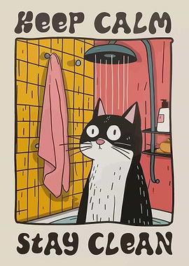 Keep Calm Stay Clean Cat Shower