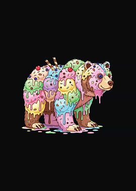 Ice Cream Bear Cartoon Illustration