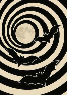 Bats and Moon in Hypnotic Swirl