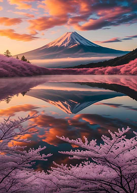Mount Fuji Reflection with Cherry Blossoms