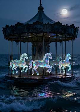 Carousel in the Ocean at Night