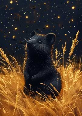Black Mouse in Golden Field