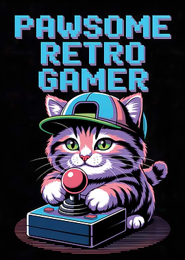 Pawsome Retro Gamer Cat Illustration