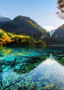 Turquoise Lake and Mountain Landscape