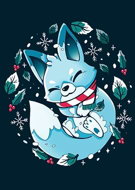 Winter Fox with Candy Cane Scarf