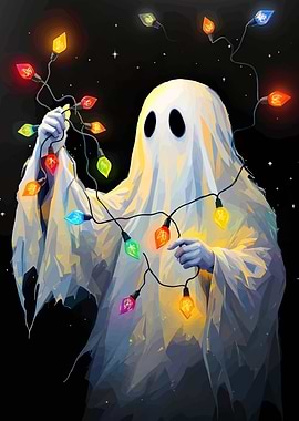 Ghost with Christmas Lights in the Dark