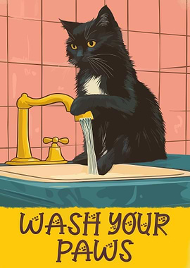 Wash Your Paws Cat Art