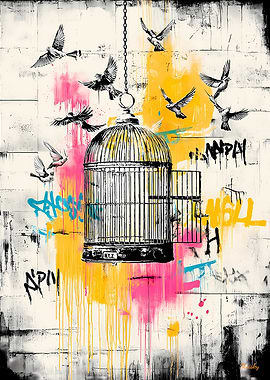 Freedom Birds – Open Cage Graffiti Street Art Poster