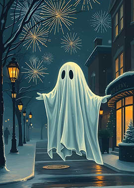 Ghost in a snowy city street