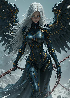 Winged Warrior Woman with White Hair
