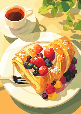 Pastry with Berries and Coffee