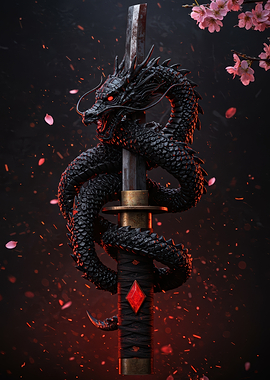 Dragon Wrapped Katana with Cherry Blossoms