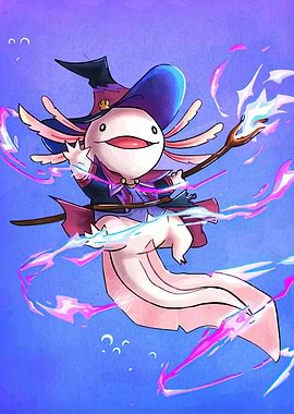 Axolotl Wizard Cartoon Illustration