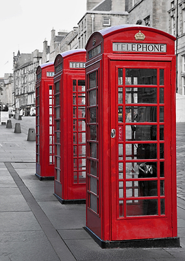 Red Telephone Booths in Black and White
