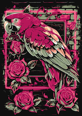 Parrot and Roses Illustration
