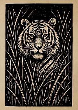 Tiger in the Grass Illustration Art