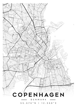 Copenhagen, Denmark City Map Minimalist