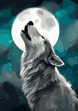 Wolf Howling at the Moon Illustration