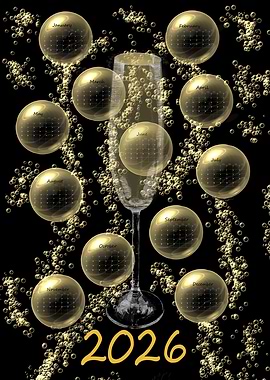 2026 Calendar Champagne Glass Bubbles