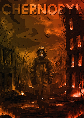 Chernobyl disaster artwork with gas mask