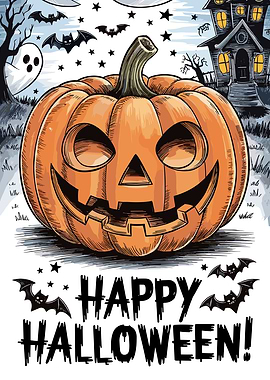 Happy Halloween Pumpkin with Haunted House