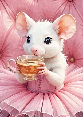 Mouse in Tutu Drinking Tea