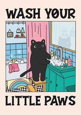 Wash Your Little Paws Cat Art