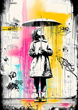 Graffiti Girl with Umbrella – Urban Street Art Poster
