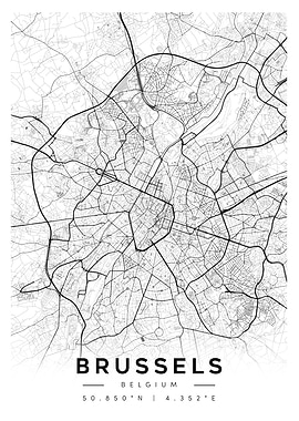 Brussels, Belgium City Map Minimalist