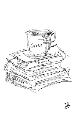 Coffee cup on books sketch