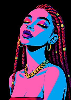 Afro Girl Pop Art Woman with Braids