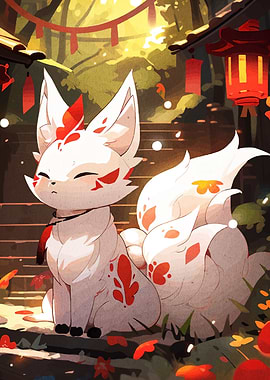 Cute Nine-Tailed Fox in Japanese Setting