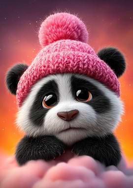 Cute Panda with Pink Hat
